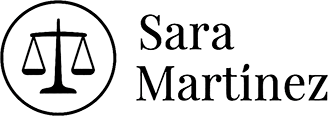 Logotipo en negro con una balanza de la justicia y el nombre y apellidos de la abogada