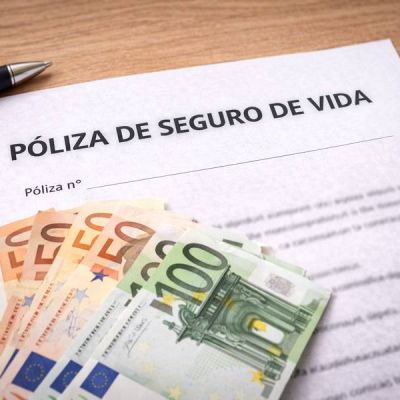 Póliza de seguro de vida sobre una mesa con un bolígrado y billetes