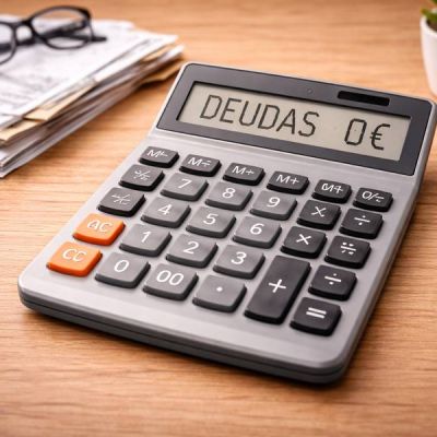Calculadora que en la pantalla tiene el texto deudas 0€
